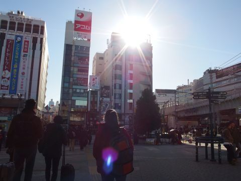 上野駅を出て広い横断歩道を渡って右に進み、アメ横へ向かいます。