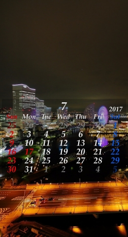 2017年7月　無料モバイル壁紙カレンダー　モバイルカレンダー壁紙